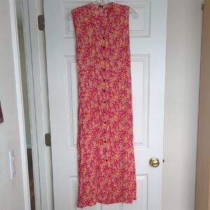 April Cornell Vintage 1990s Floral Sleeveless Rayon Maxi Dress Size Large